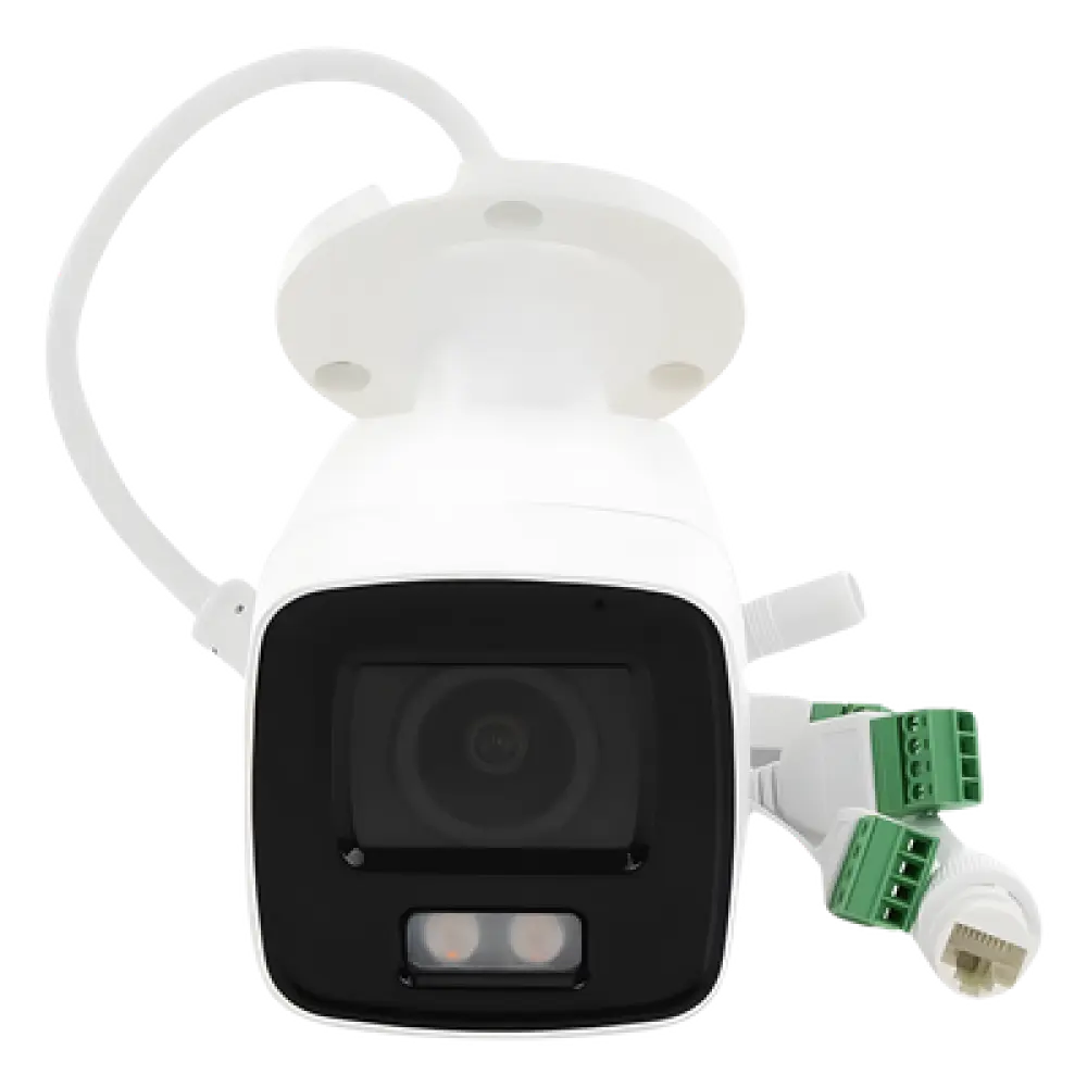 Bala IP 8 Megapixel (4K) / Imagen a Color 24/7 / Lente 2.8 mm / Luz Blanca 40 mts / Exterior IP67 / WDR 130 dB / Entrada y Salida de Audio y Alarma / Captura Facial / ONVIF / Micro SD / Micrófono Integrado