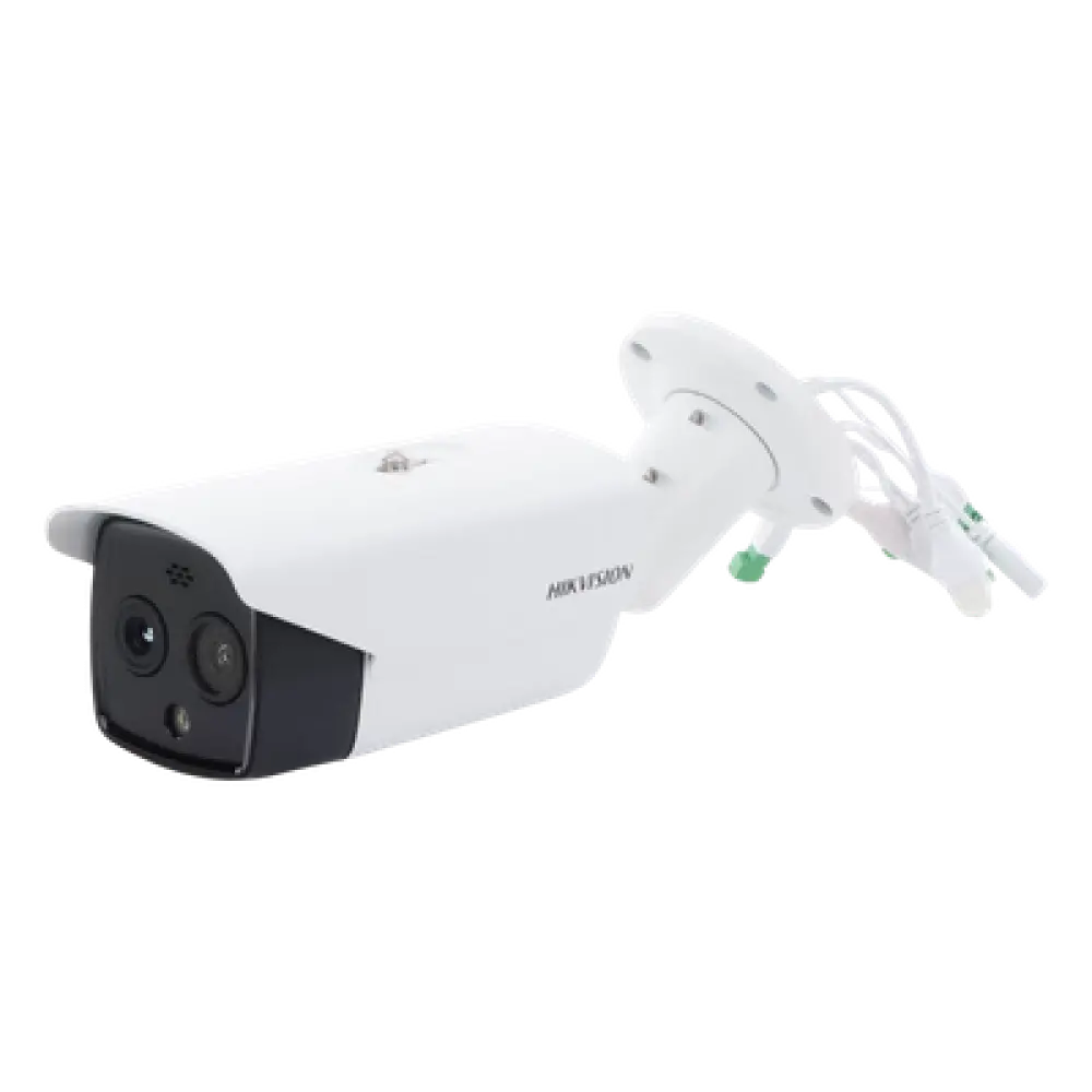 Cámara Bala IP Dual / Térmica 256 x 192 / Óptica 4 Megapixel / IR 30 m (98.4 ft) / PoE / Termométrica / Sirena / IP66