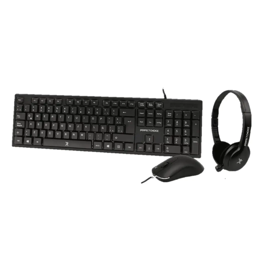 PC-201717 Kit de Teclado - Mouse y Diadema con Micrófono Integrado Alámbrico | PERFECT CHOICE