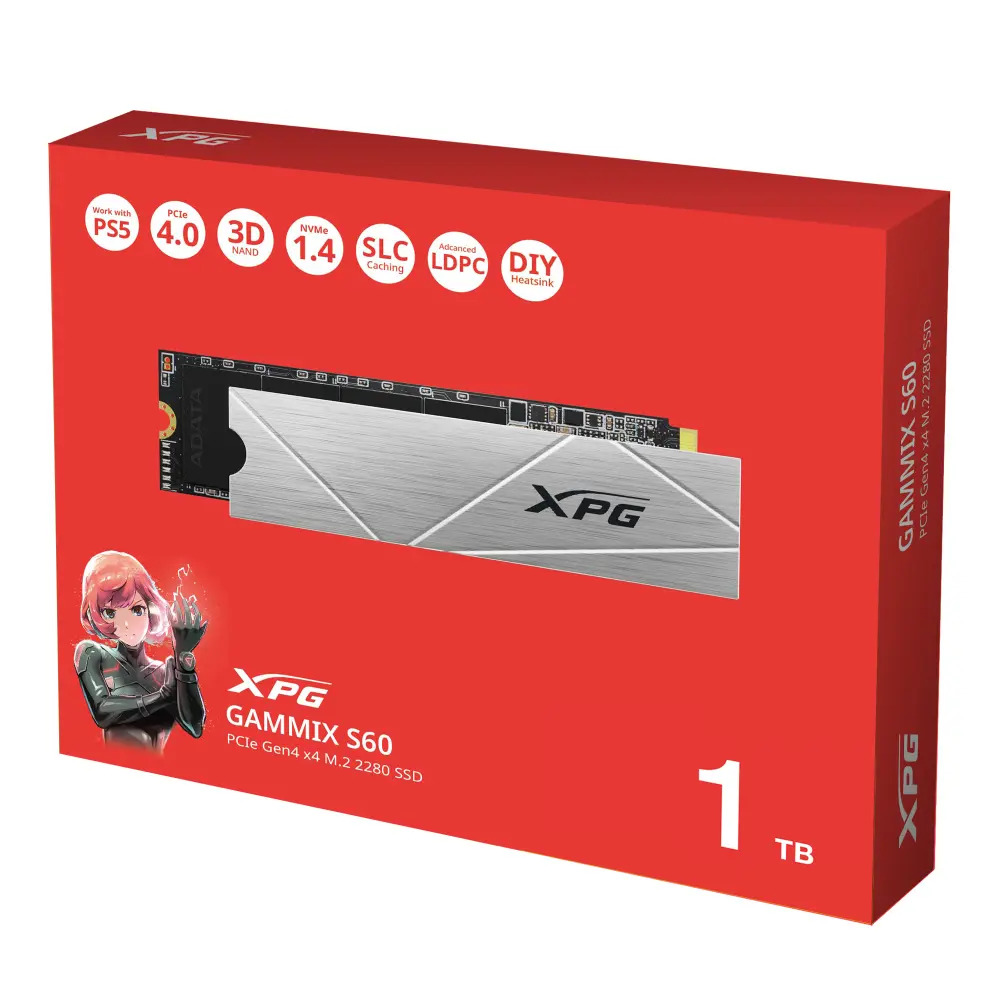 Unidad de Estado Sólido XPG GAMMIX S60 1TB PCIe Gen4 x4 M.2 2280 - velocidades de lectura/escritura secuenciales de hasta 5.000/4.200 MB por segundo, AGAMMI