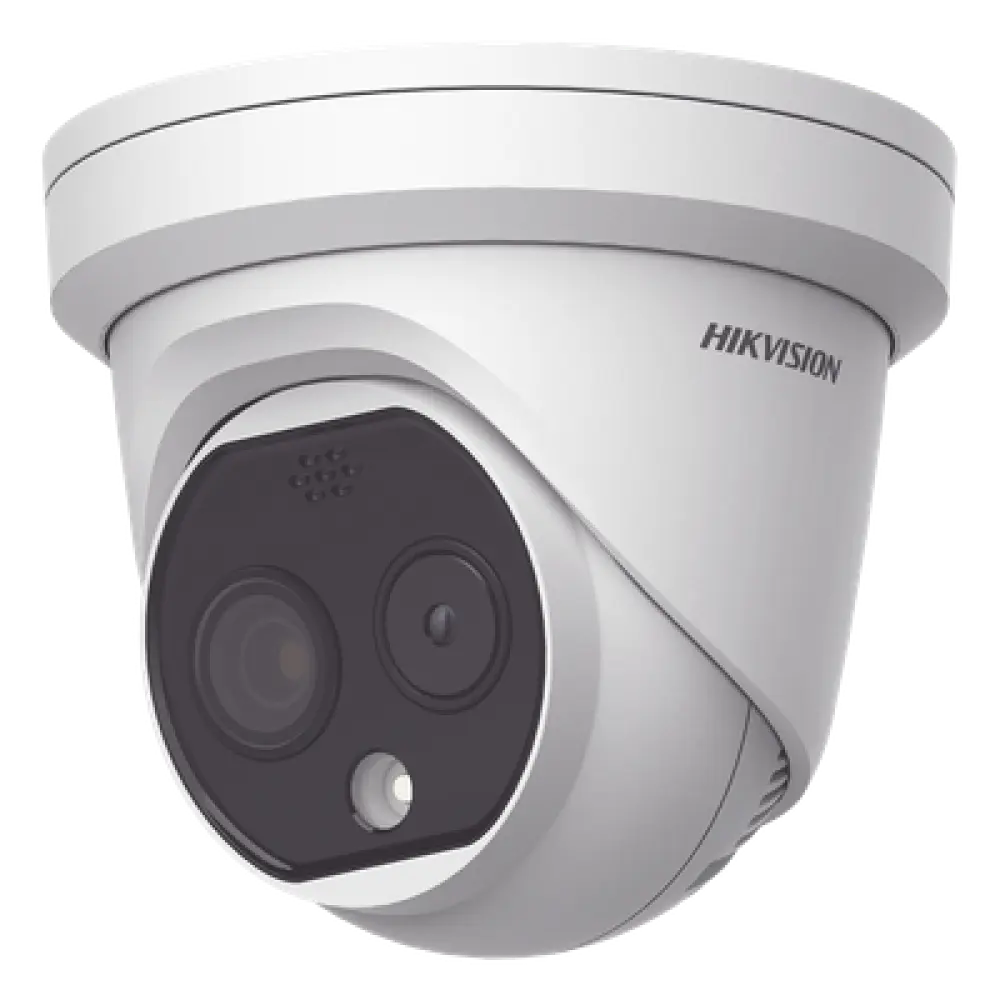 Turret IP Dual / Térmica 1.8 mm (160 x 120) / Óptico 2 mm (4 Megapixel) / Detección de Personas 53 mts / 15 mts IR / Exterior IP67 / PoE / Termométrica / Detección de Temperatura / Sirena y Luz / Micro SD 32 GB Incluida 