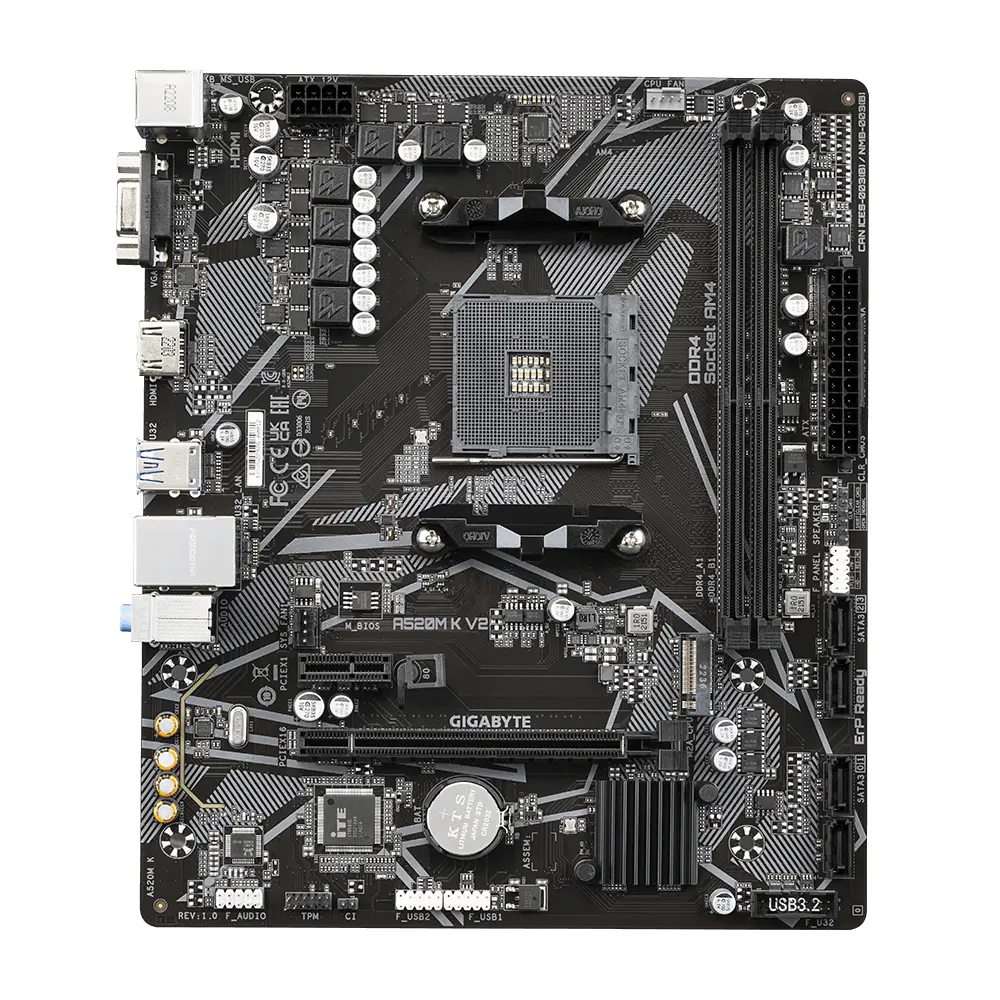 Motherboard GIGABYTE A520M K - DDR4-SDRAM, 64 GB, AMD, Zócalo AM4, Micro ATX